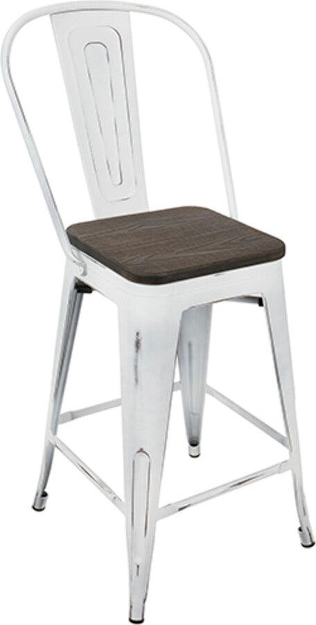 Lumisource Barstools - Oregon Industrial High Back Counter Stool in Vintage White and Espresso - Set of 2