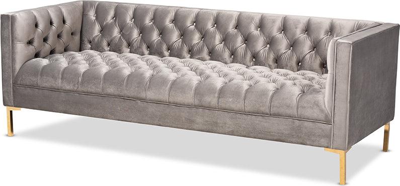 Wholesale Interiors Sofas & Couches - Zanetta Glam and Luxe Gray Velvet Upholstered Gold Finished Sofa