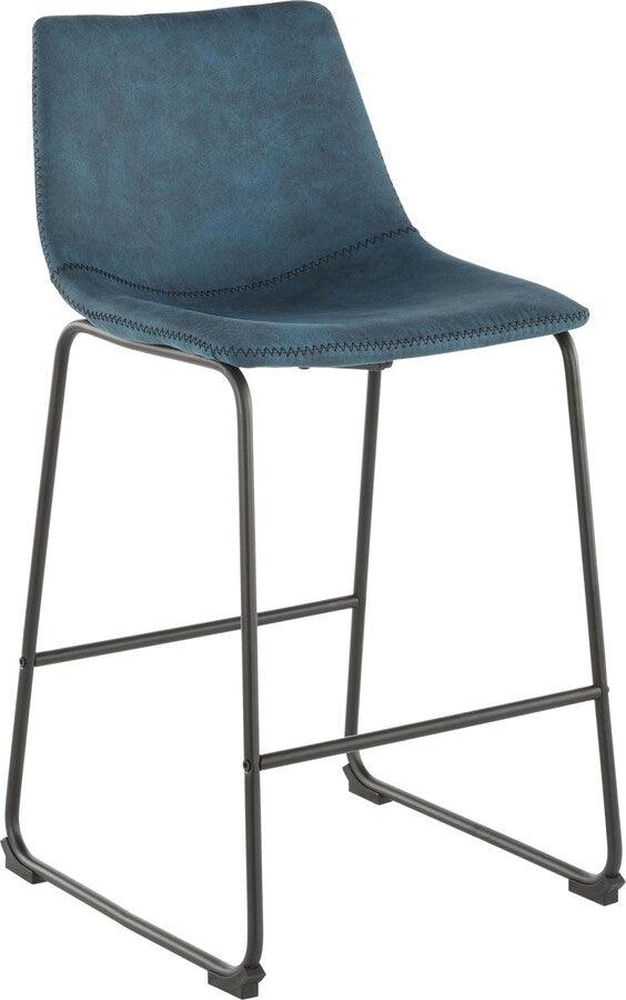 Lumisource Barstools - Duke 26" Industrial Counter Stool in Black with Blue Cowboy Fabric and Black Stitching - Set of 2