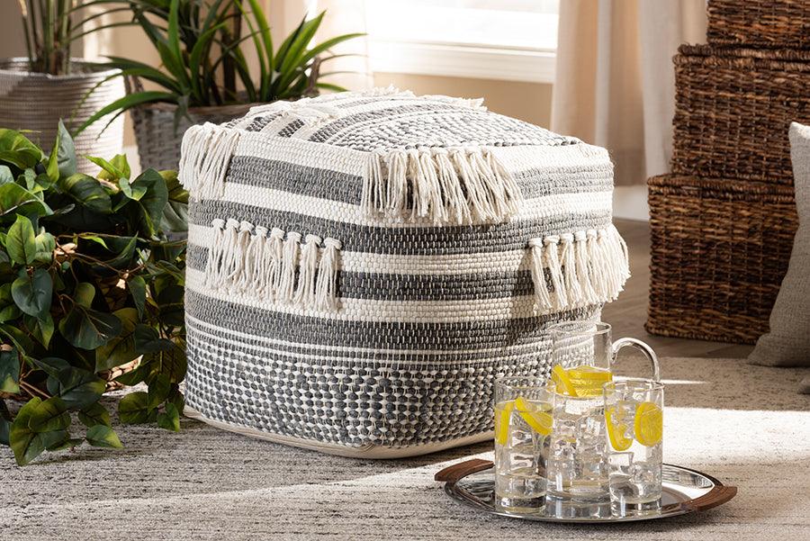 Wholesale Interiors Ottomans & Stools - Kirby Moroccan Ottoman Gray & Ivory