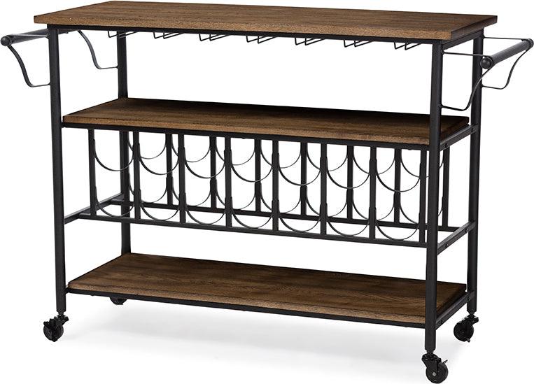 Wholesale Interiors Kitchen & Bar Carts - Bradford Antique Black Textured Finish Metal Distressed Wood Mobile Kitchen Bar Serving Wine Cart