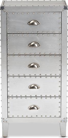 Wholesale Interiors Bedroom Organization - Carel French Industrial Silver Metal 5-Drawer Accent Storage Cabinet