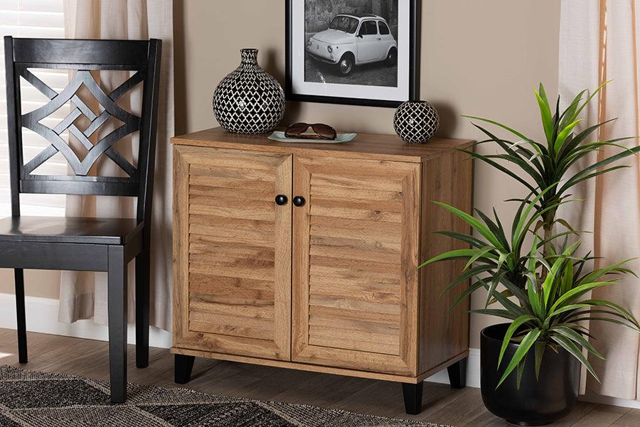 Wholesale Interiors Shoe Storage - Coolidge Oak Brown Finished Wood 2-Door Shoe Storage Cabinet