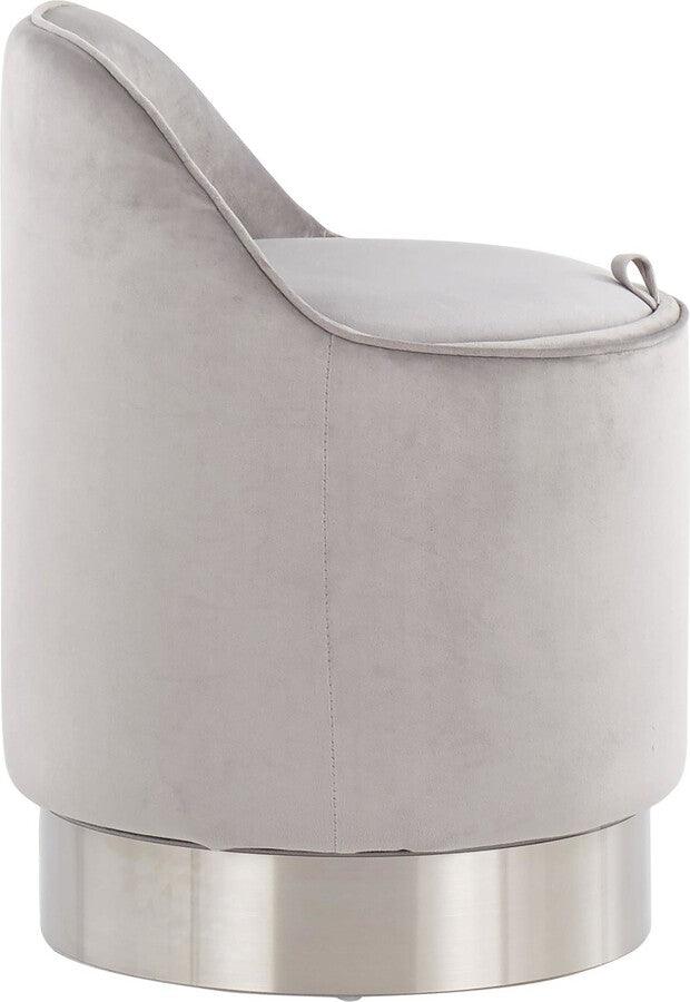 Lumisource Bedroom Vanity - Marla Contemporary/Glam Vanity Stool in Chrome and Silver Velvet