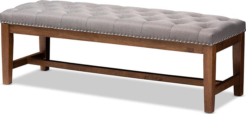 Wholesale Interiors Benches - Ainsley Contemporary Grey Fabric Upholstered Walnut Finished Solid Rubberwood Bench