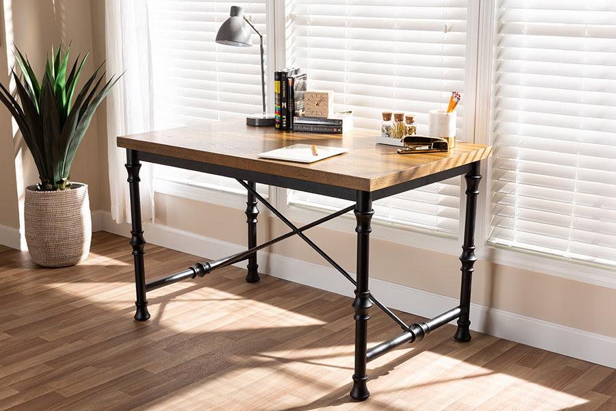 Wholesale Interiors Desks - Verdin Vintage Rustic Industrial Style Wood and Dark Bronze-finished Criss Cross Desk