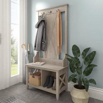 Bush Business Furniture Shoe Storage - Hall Tree with Shoe Storage Bench Washed Gray
