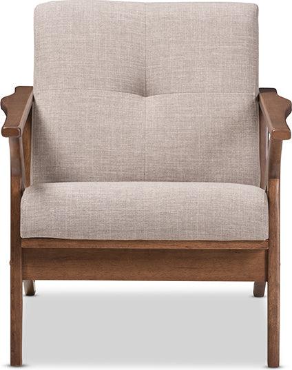 Wholesale Interiors Accent Chairs - Bianca Mid-Century Modern Walnut Wood Light Grey Fabric Tufted Lounge Chair