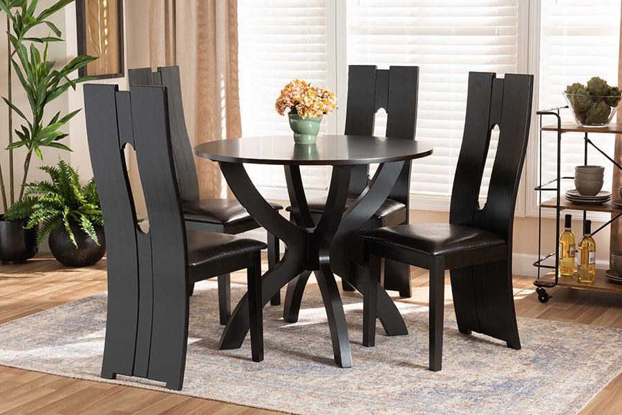 Wholesale Interiors Dining Sets - Ronda Dark Brown Faux Leather Upholstered and Dark Brown Finished Wood 5-Piece Dining Set