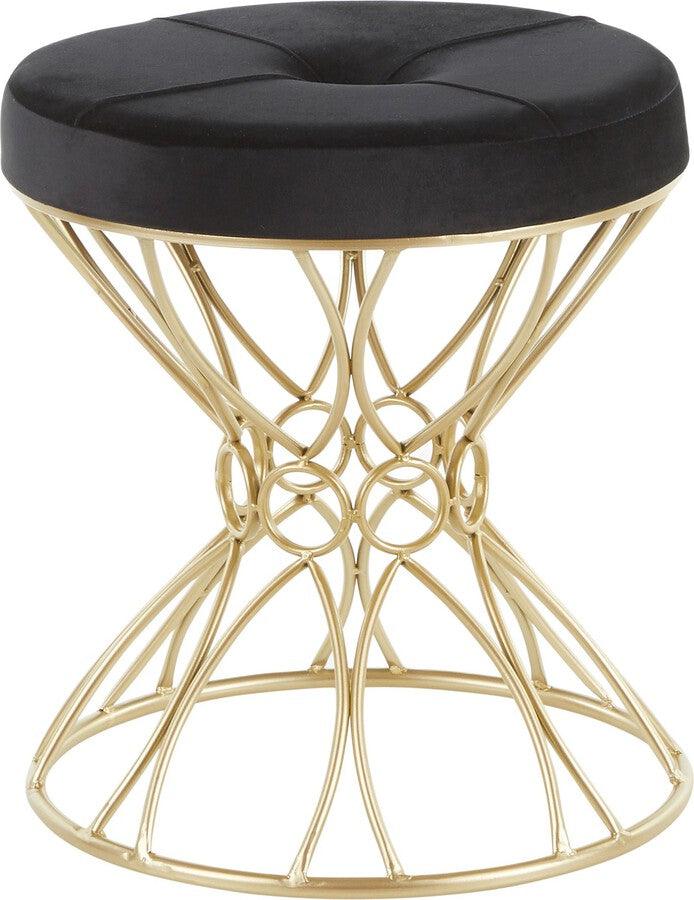 Lumisource Bedroom Vanity - Jasmine Contemporary Vanity Stool in Gold Metal and Black Velvet