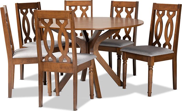 Wholesale Interiors Dining Sets - Callie Grey Fabric Upholstered and Walnut Brown Finished Wood 7-Piece Dining Set