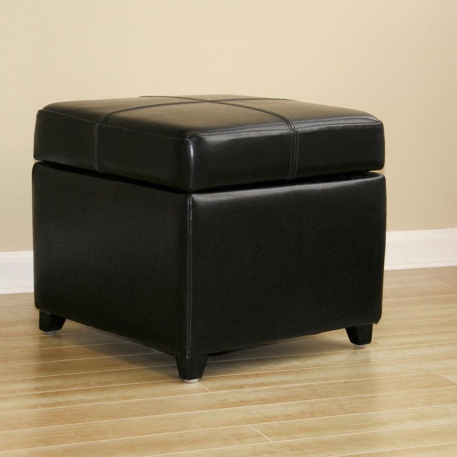 Wholesale Interiors Ottomans & Stools - Black Full Leather Storage Cube Ottoman