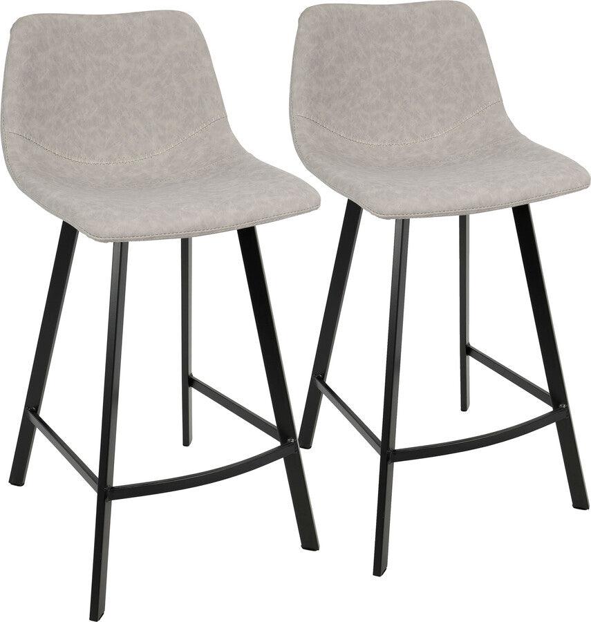 Lumisource Barstools - Outlaw Industrial Counter Stool in Black with Grey Faux Leather - Set of 2