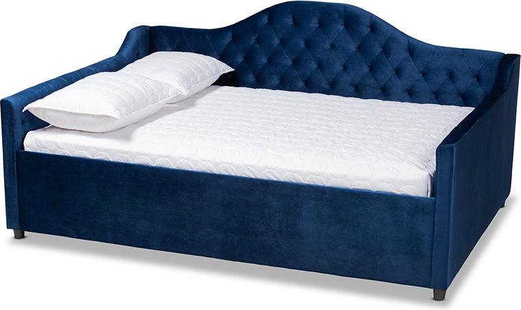 Wholesale Interiors Daybeds - Perry Royal Blue Velvet Fabric Upholstered And Button Tufted Queen Size Daybed