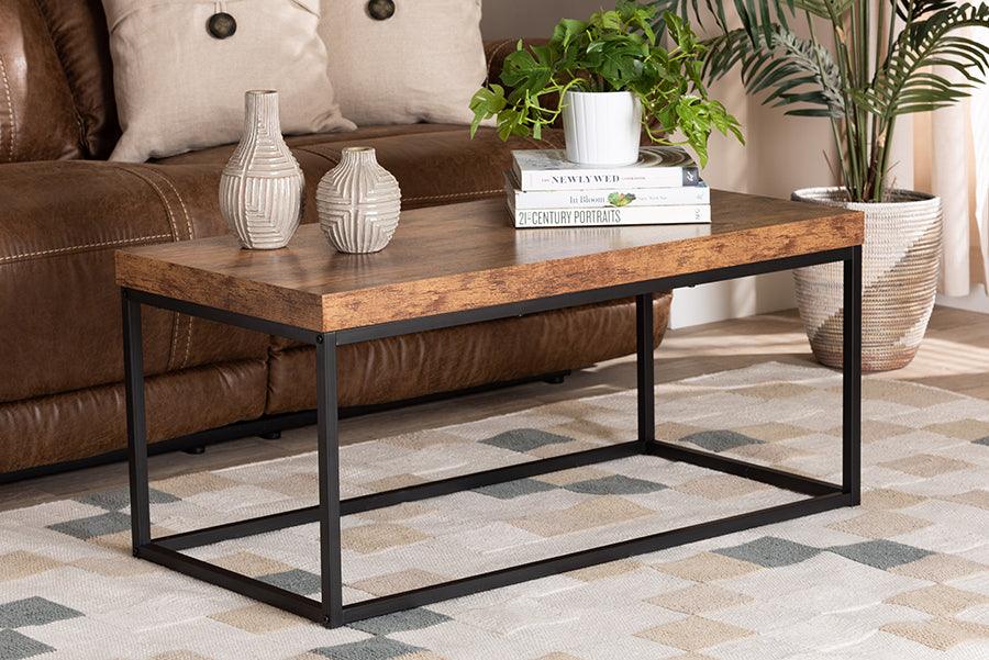 Wholesale Interiors Coffee Tables - Bardot Walnut Brown Finished Wood and Black Metal Coffee Table