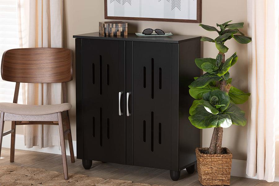 Wholesale Interiors Shoe Storage - Renley Black Finished Wood 2-Door Shoe Storage Cabinet