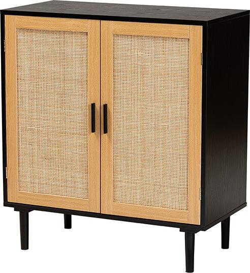 Wholesale Interiors Buffets & Cabinets - Maureen Mid-Century Modern Espresso Brown Wood And Rattan 2-Door Storage Cabinet