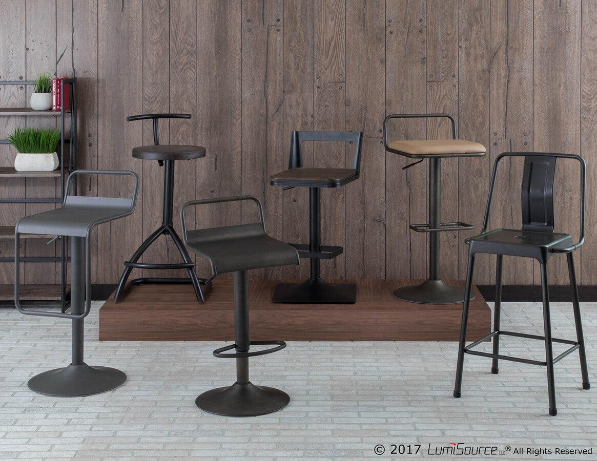 Lumisource Barstools - Emery Industrial Adjustable Barstool with Swivel in Antique