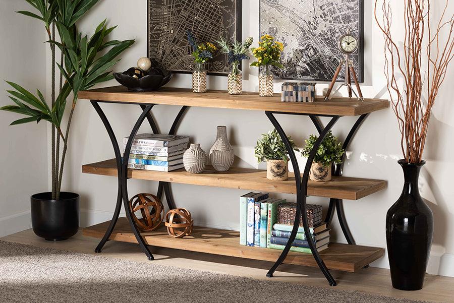 Wholesale Interiors Consoles - Terrell Modern Natural Brown Wood & Black Metal Console Table