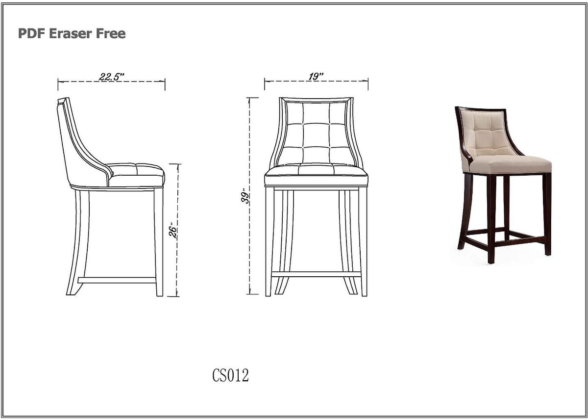 Manhattan Comfort Barstools - Fifth Ave 39.5 in. Cream and Dark Walnut Beech Wood Counter Height Bar Stool (Set of 3)