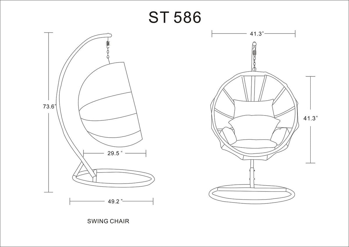 Manhattan Comfort Outdoor Chairs - Zolo Metal and Rattan Hanging Lounge Egg Patio Swing with Cream Cushion