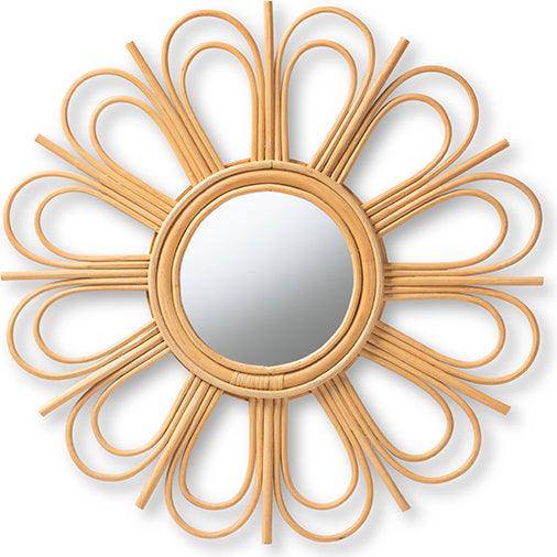 Wholesale Interiors Mirrors - Sakura Modern Bohemian Natural Brown Rattan Accent Wall Mirror