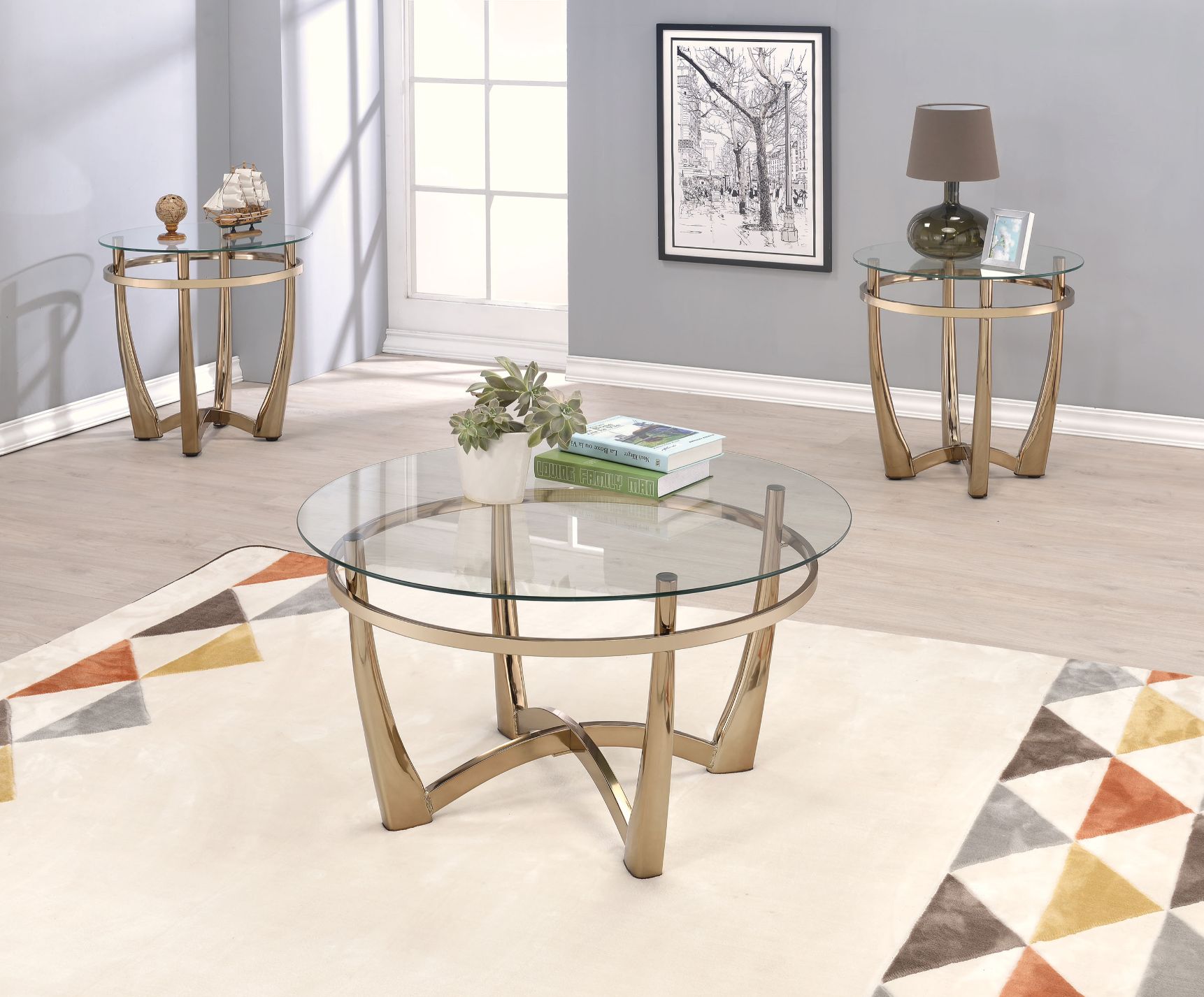 Orlando II Coffee Table, Champagne & Clear Glass