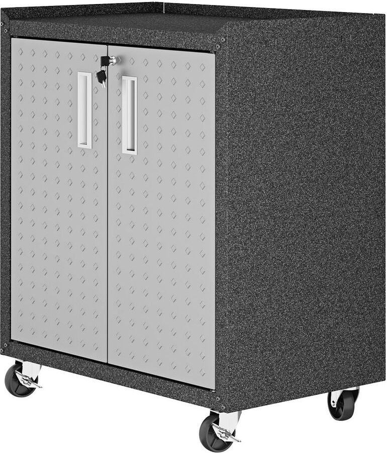 Manhattan Comfort Buffets & Cabinets - Fortress Textured Metal 31.5" Garage Mobile Cabinet with 2 Adjustable Shelves in Gray