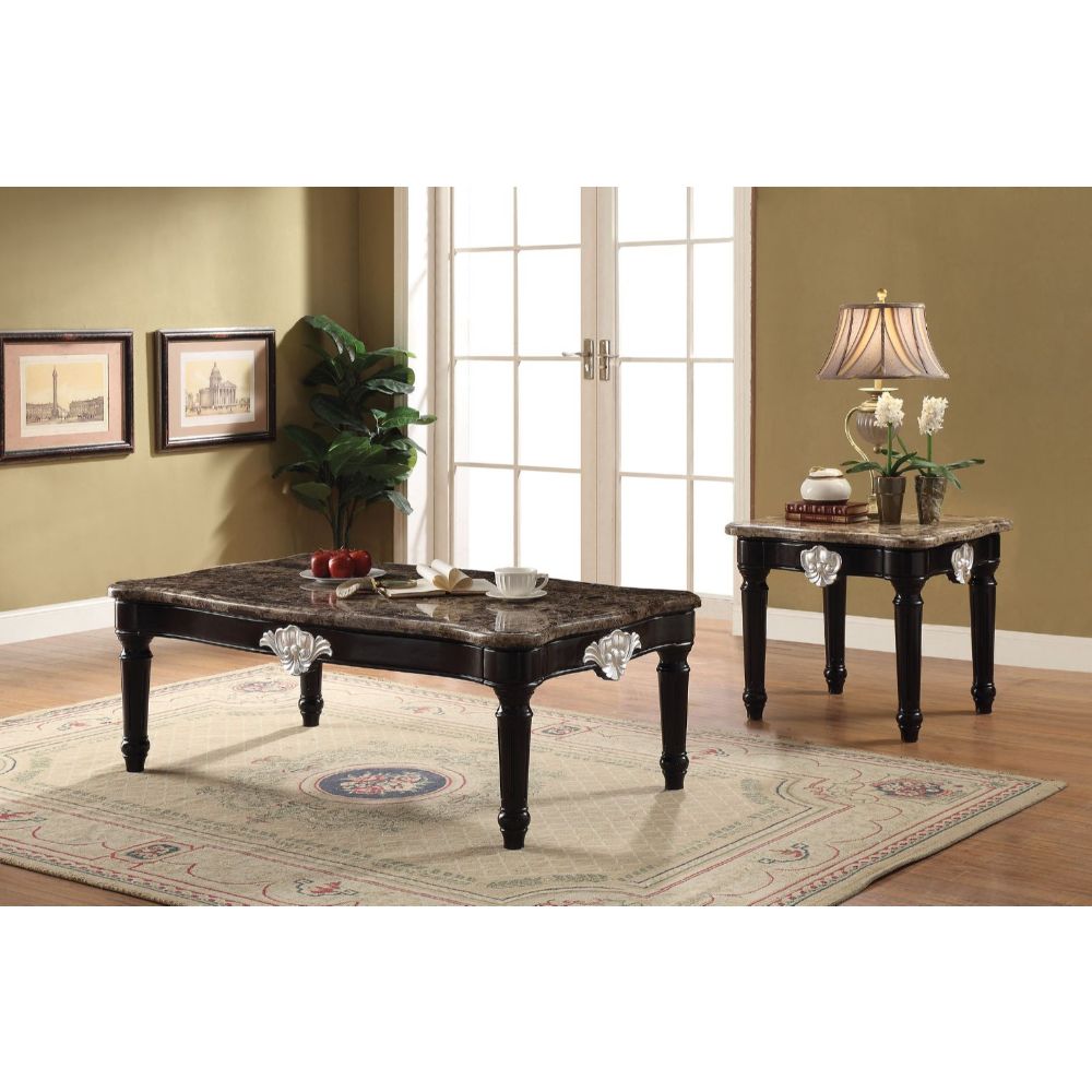 ACME Furniture Coffee Tables - Ernestine End Table, Marble & Black (82152)
