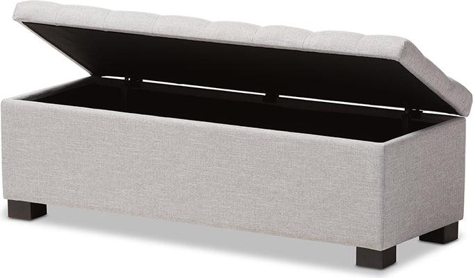 Wholesale Interiors Benches - Roanoke Grayish Beige Fabric Upholstered Grid-Tufting Storage Ottoman Bench