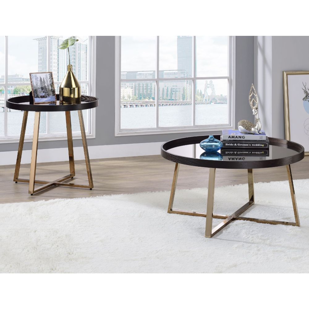 ACME Furniture Coffee Tables - Hepton End Table, Mirrored, Walnut & Champagne