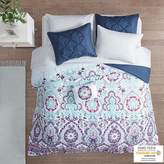 Olliix.com Comforters & Blankets - Boho Comforter Set with Bed Sheets Purple Queen