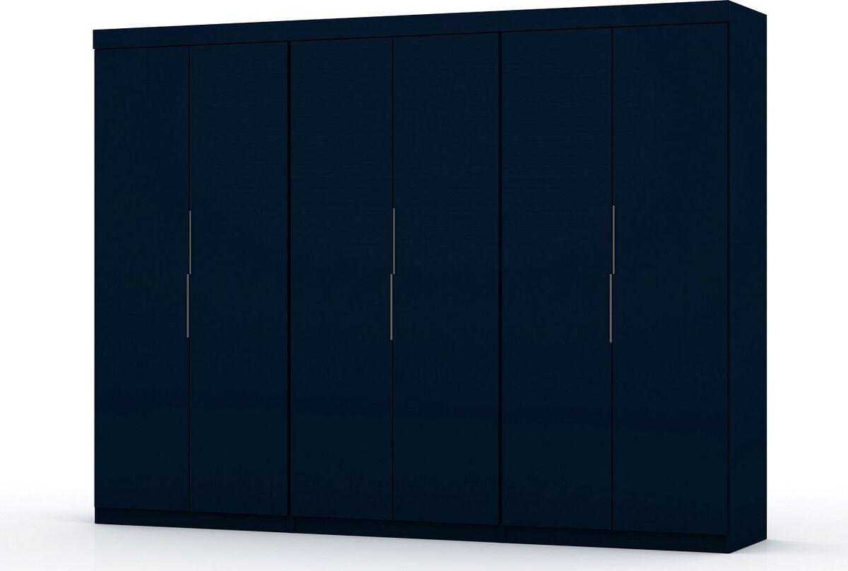Manhattan Comfort Cabinets & Wardrobes - Mulberry 2.0 Modern 3 Sectional Wardrobe Closet with 6 Drawers - Set of 3 in Tatiana Midnight Blue