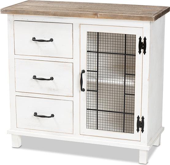 Wholesale Interiors Buffets & Cabinets - Faron Two-Tone Distressed White and Oak Brown Finished Wood 3-Drawer Storage Cabinet