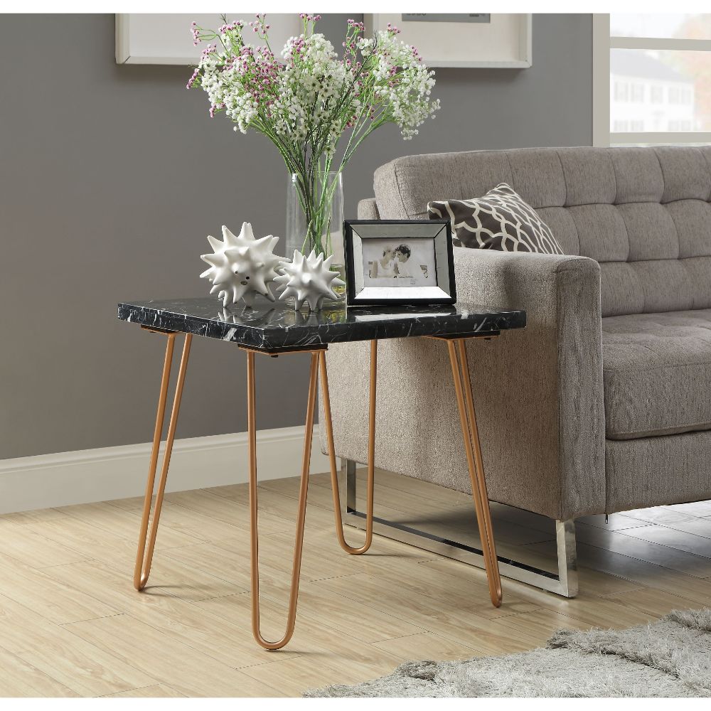 ACME Furniture TV & Media Units - Telestis End Table, Black Marble & Gold