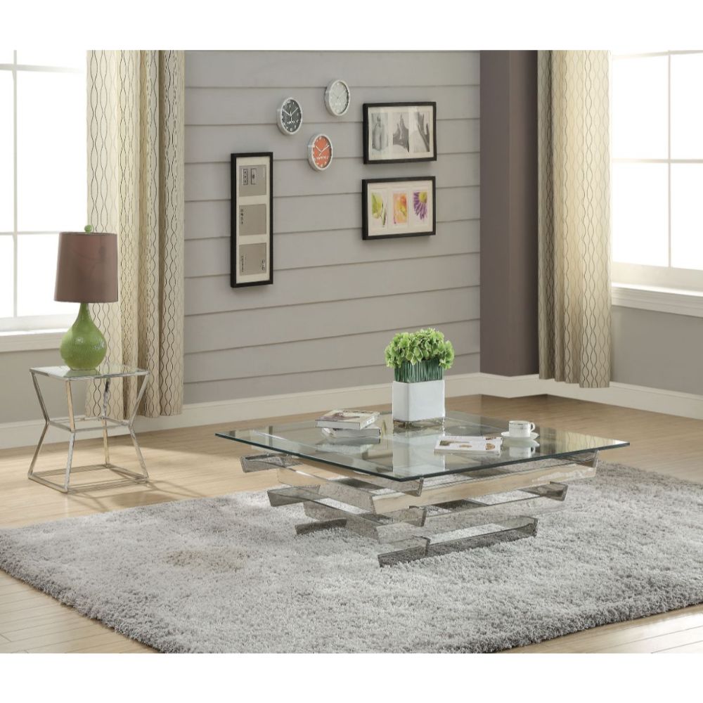 ACME Furniture TV & Media Units - Salonius Coffee Table, Stainless Steel & Clear Glass (1Set/2Ctn)