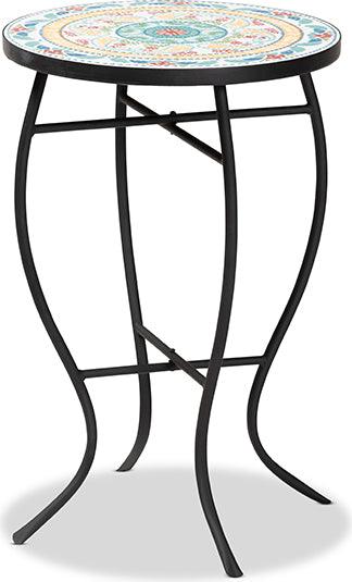 Wholesale Interiors Planters - Gaenor Black Metal and Multi-Colored Ceramic Tile Plant Stand