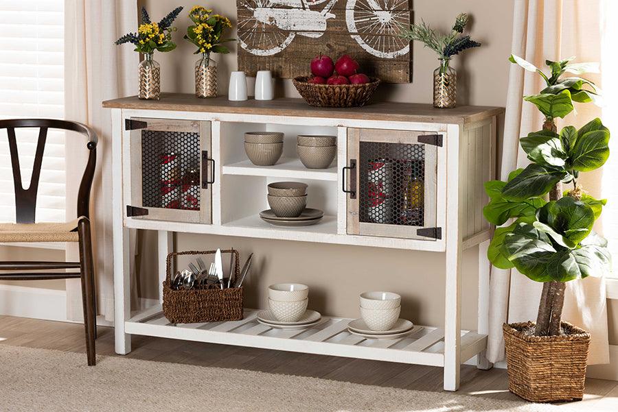 Wholesale Interiors Buffets & Sideboards - Deacon Weathered Two-Tone White and Oak Brown Finished Wood 2-Door Dining Room Sideboard Buffet