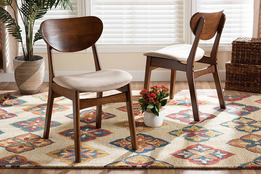 Wholesale Interiors Dining Chairs - Katya Mid-Century Modern Sand Fabric and Brown Finished Wood 2-Piece Dining Chair Set
