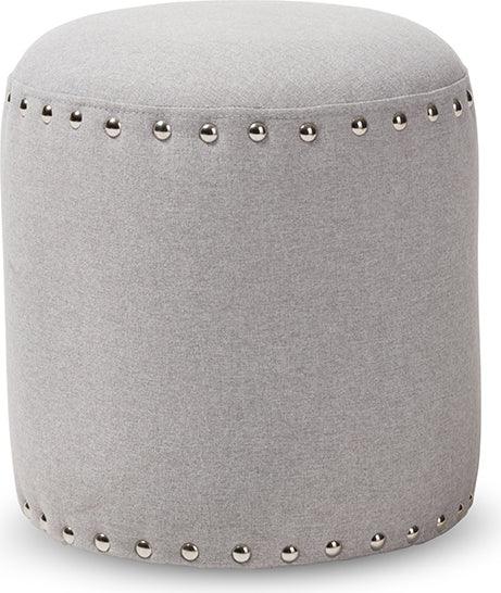 Wholesale Interiors Ottomans & Stools - Rosine Modern And Contemporary Light Grey Fabric Upholstered Nail Trim Ottoman