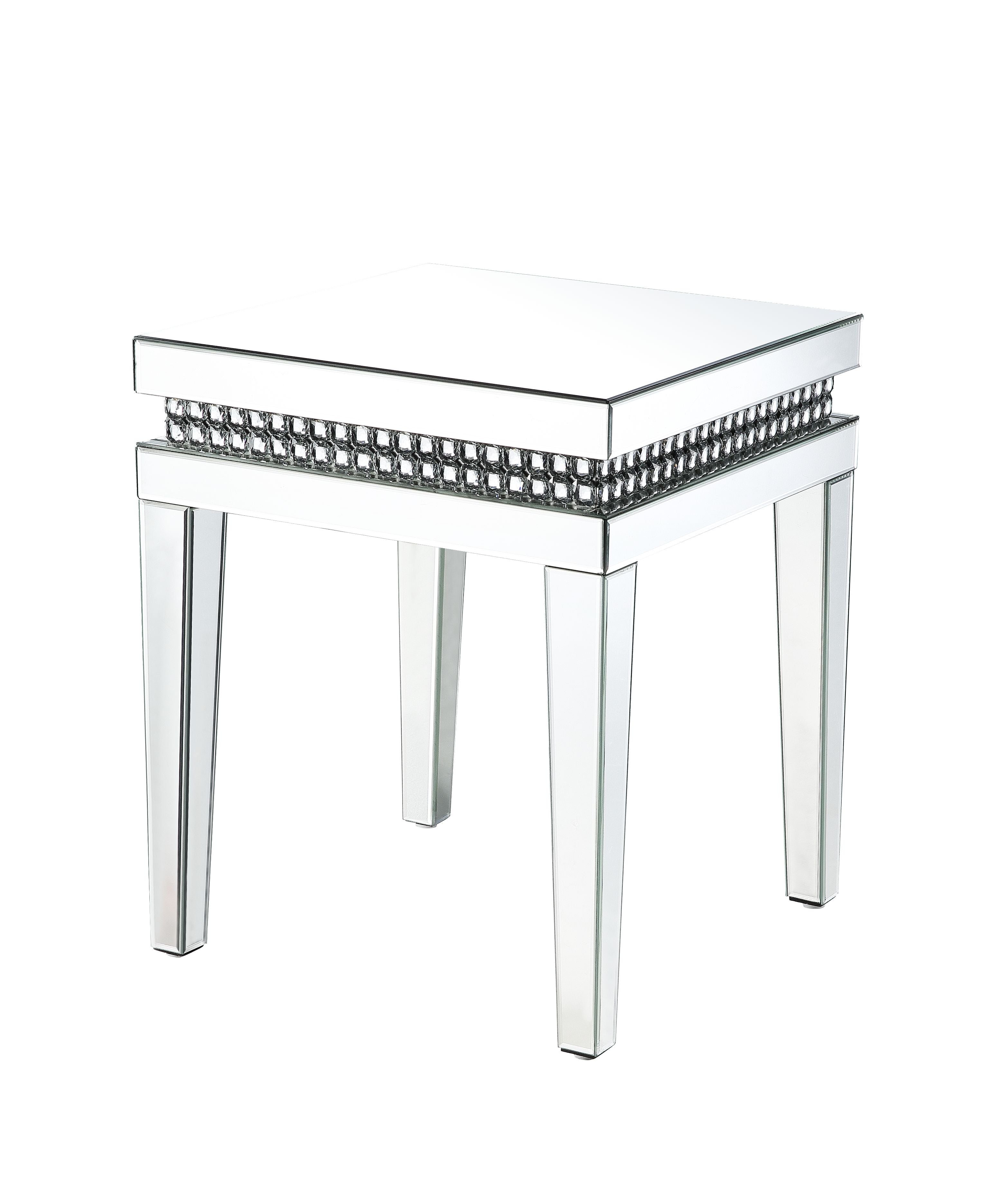 ACME Side & End Tables - ACME Lotus End Table, Mirrored & Faux Crystals Inlay