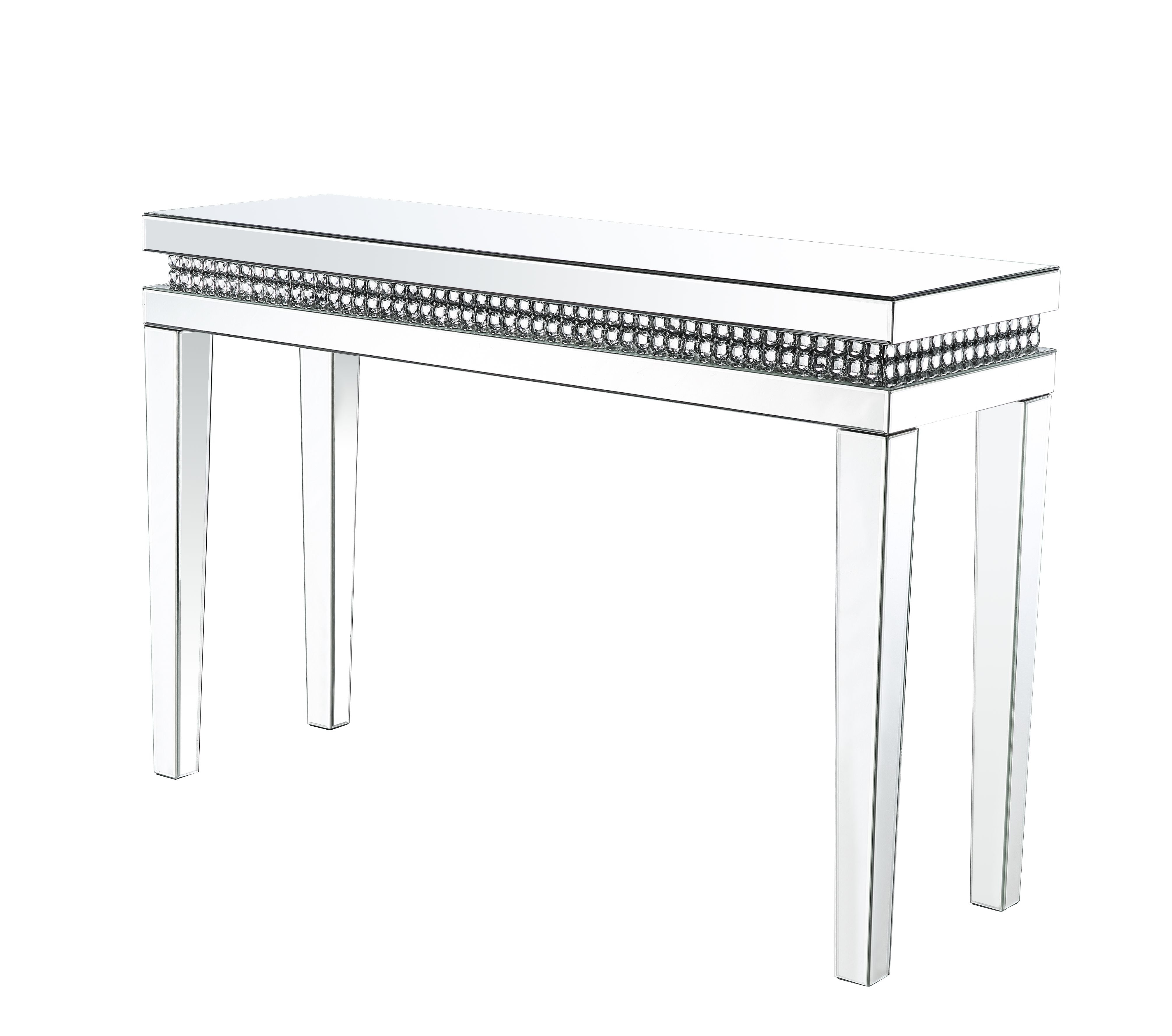 ACME Side & End Tables - ACME Lotus Sofa Table, Mirrored & Faux Crystals Inlay