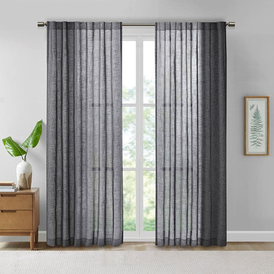 Olliix.com Curtains - Texture Printed Woven Faux Linen Window Panel Black