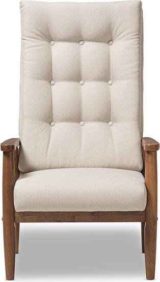 Wholesale Interiors Accent Chairs - Roxy Mid-Century Modern Brown Wood and Beige Fabric Button-Tufted High-Back Chair