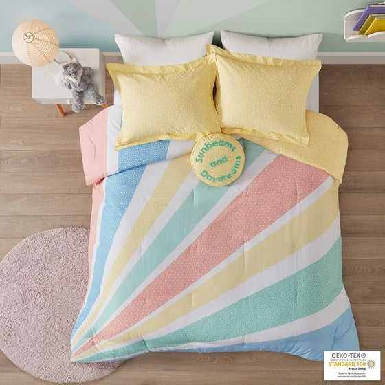 Olliix.com Comforters & Blankets - Rainbow Sunburst Reversible Cotton Comforter Set Yellow Twin