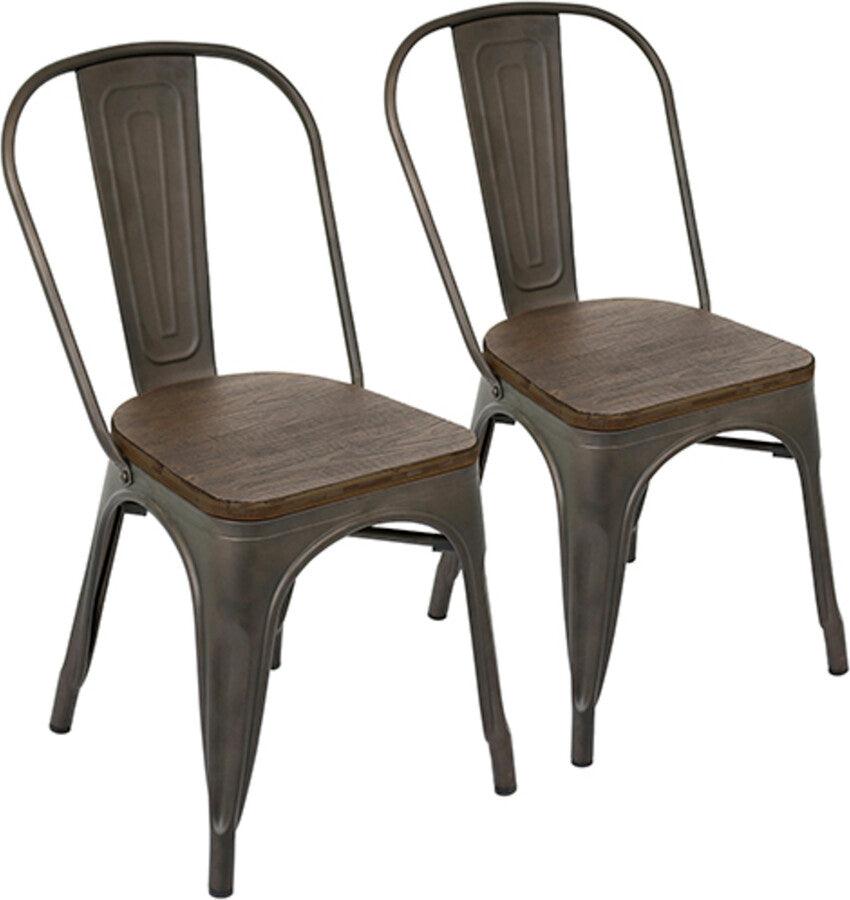 Lumisource Dining Chairs - Oregon Industrial-Farmhouse Stackable Dining Chair in Antique and Espresso - Set of 2
