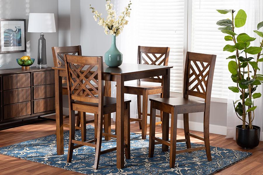 Wholesale Interiors Dining Sets - Caron Walnut Brown Finished Wood 5-Piece Pub Set