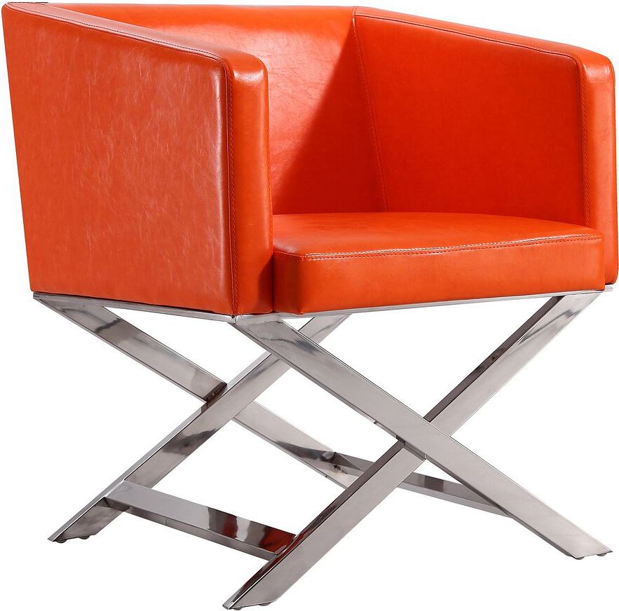 Manhattan Comfort Accent Chairs - Hollywood Orange and Polished Chrome Faux Leather Lounge Accent Chair (Set of 2)