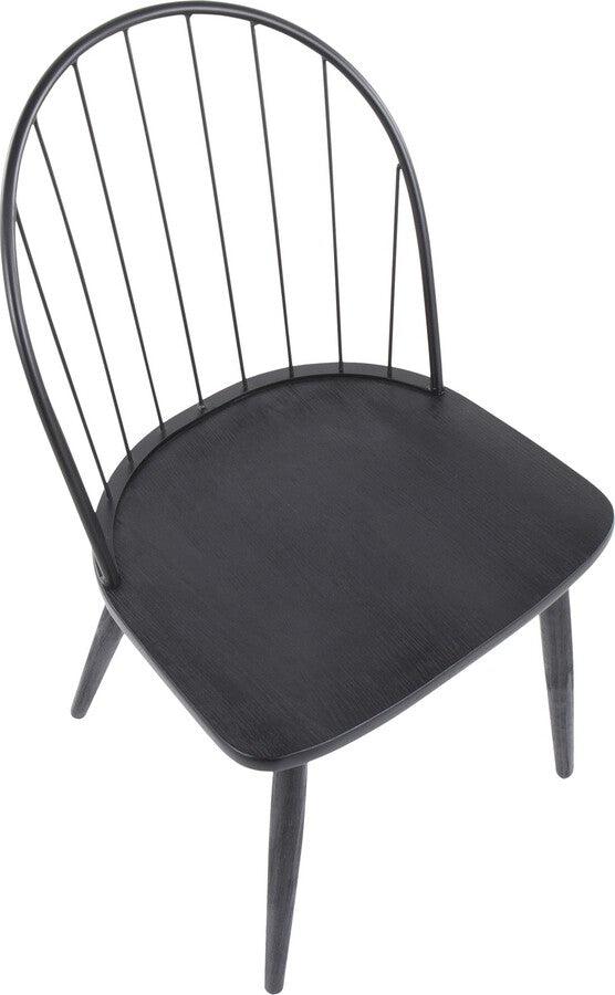 Lumisource Dining Chairs - Riley Industrial High Back Armless Chair in Black Metal and Black Wood - Set of 2