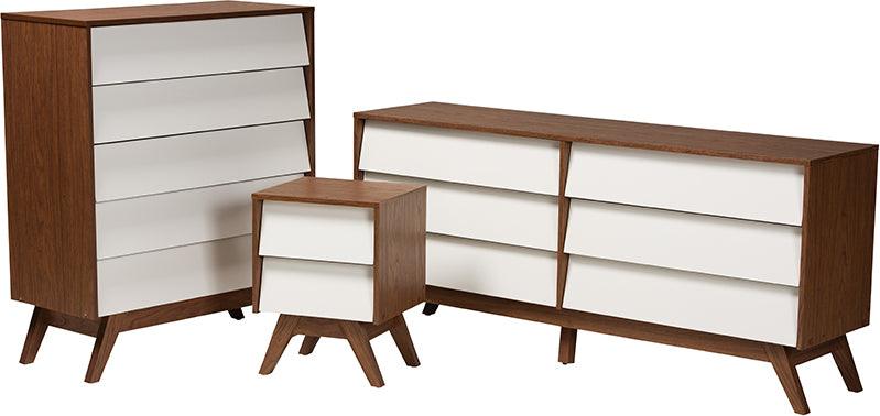 Wholesale Interiors Bedroom Sets - Hildon Mid-Century Modern Two-Tone White and Walnut Brown Finished Wood 3-Piece Storage Set